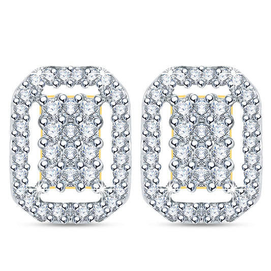 Yellow Chimes Premium A5 Grade American Diamond Ear Studs 18K Gold Plated Queen Earrings for Women & Girls