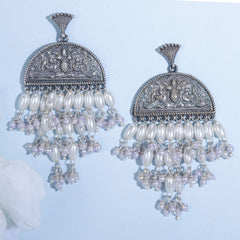 Yellow Chimes German Silver Oxidized Afgani Peacock Design Dangle Earring for Women and Girls