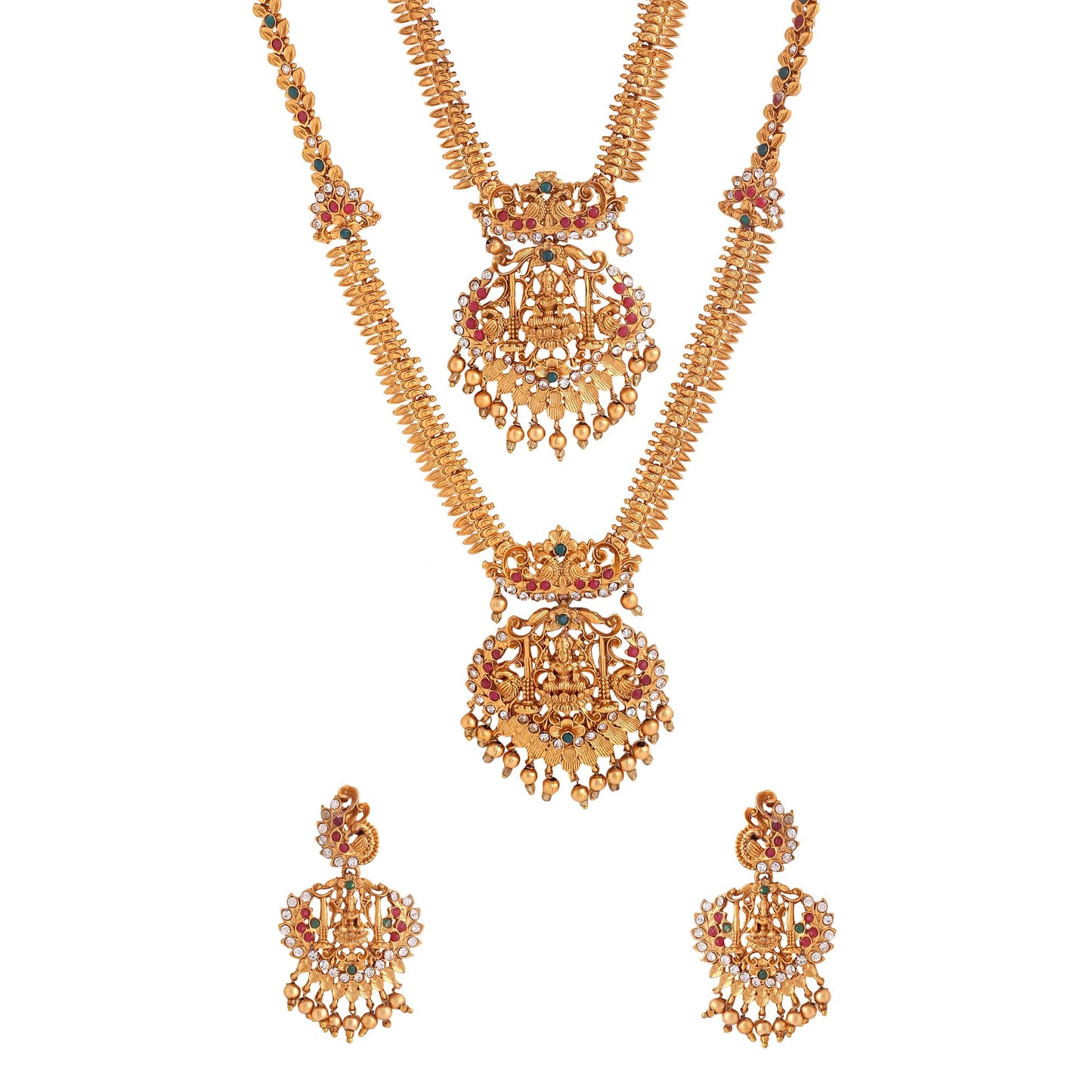 Yellow Chimes Jewellery Set for Women and Girls Temple Jewellery Set | Gold Plated Long Necklace Temple Jewellery Set | Birthday Gift for girls and women Anniversary Gift for Wife