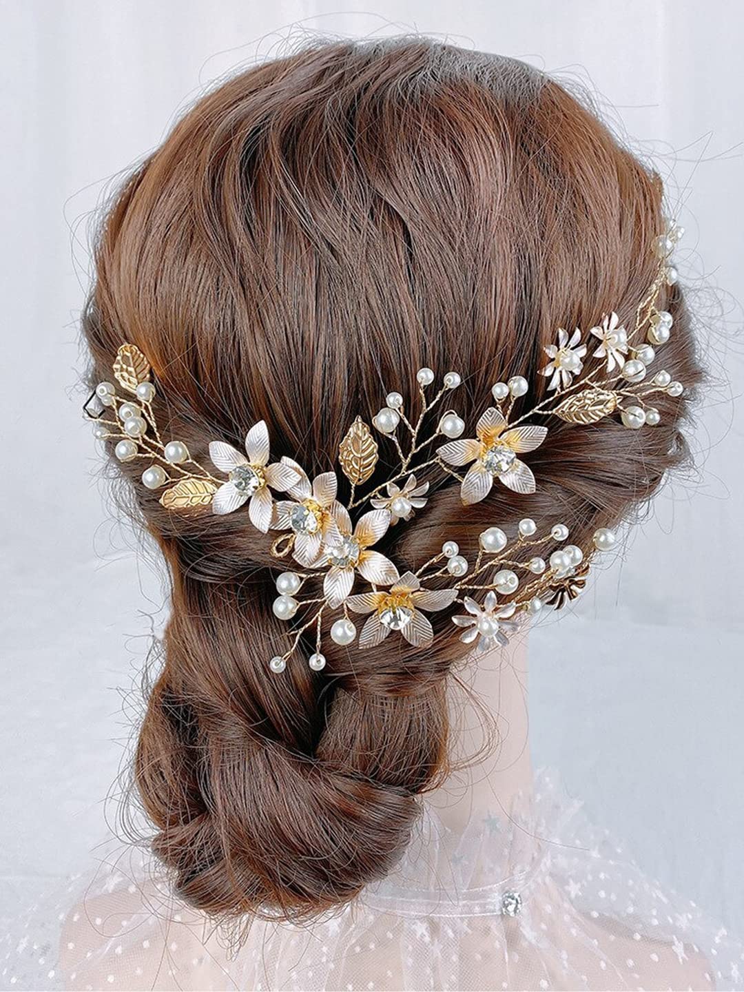 Yellow Chimes Bridal Metal Hair Vine for Women and Girls Bridal Hair Accessories Golden Headband Floral Bridal Wedding Head Band Hair Vine