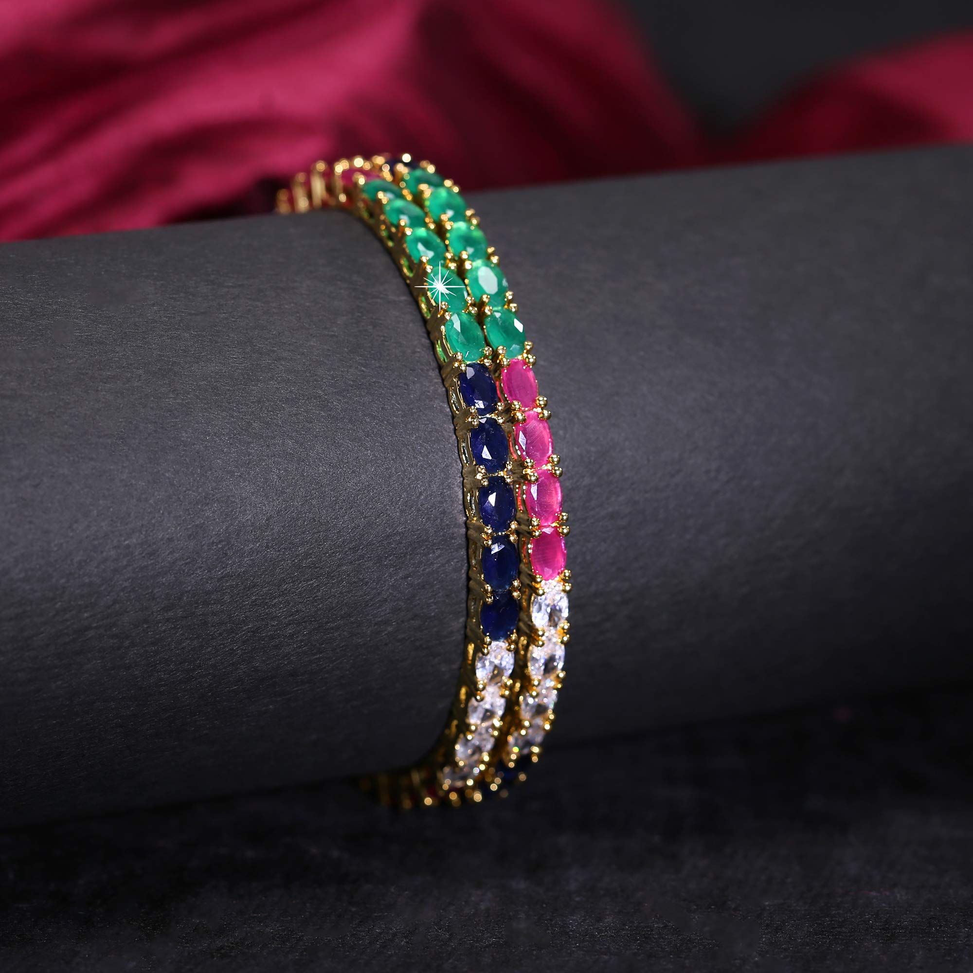 Yellow Chimes Elegant Multicolor AD/American Diamond Studded 18k Gold Plated Classic 2 PCs Handcrafted Bangles Set for Women & Girls (2.8)