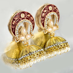 Yellow Chimes Meenakari Work Traditional Jhumka Fusion Chandbali Earrings for Women & Girls