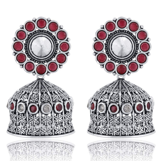 Yellow Chimes German Silver Oxidized Jhumka Jhumki Earrings for Women and Girls