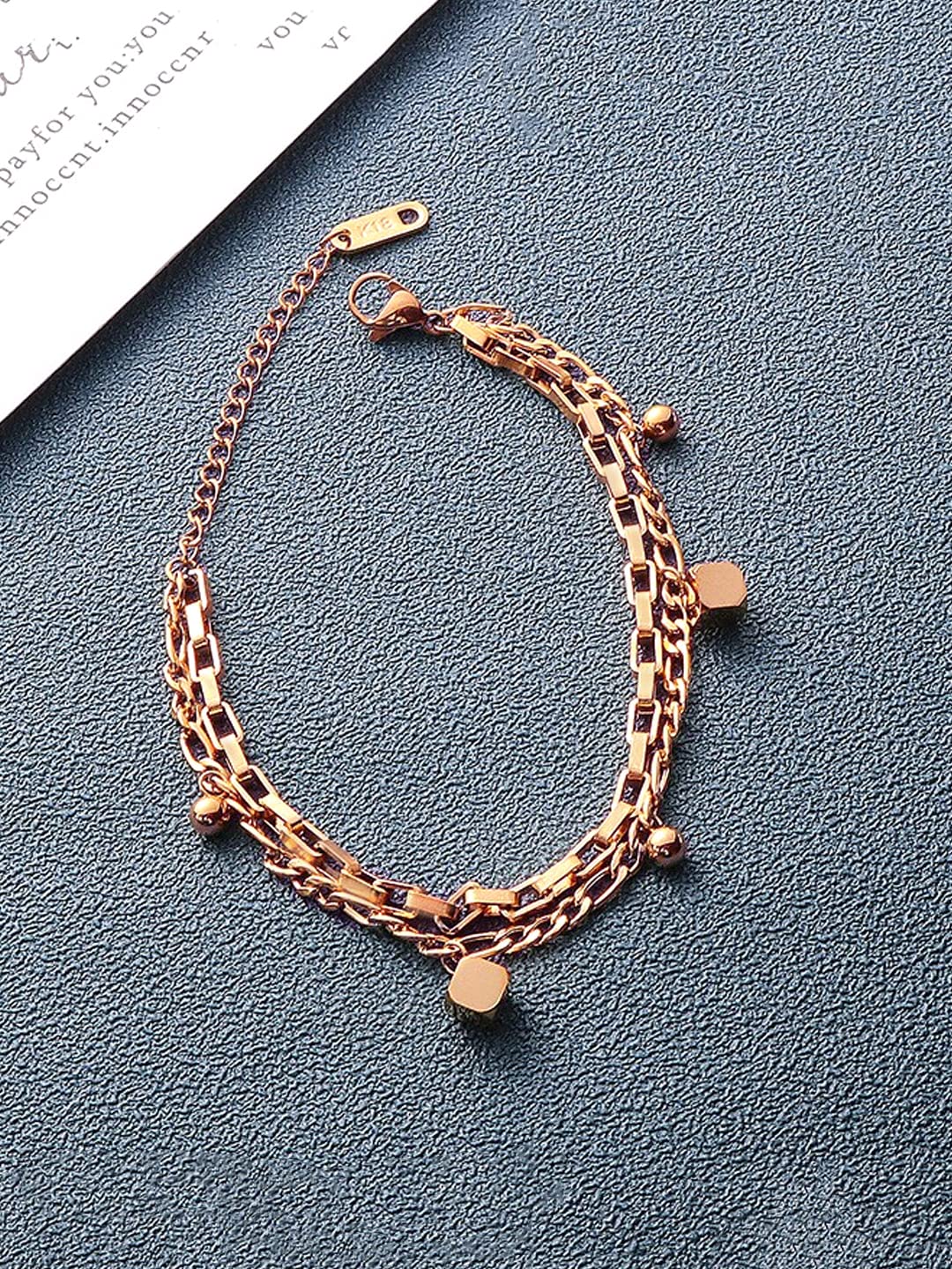 Yellow Chimes Chain Bracelet for Women Rose Gold-Plated Stainless Steel Layered Link Chain Bracelet For Women and Girls