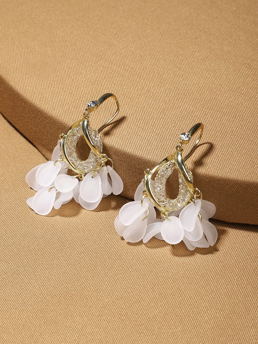 Yellow Chimes Earrings for Women with White Crystal Studded Classic Design Gold Plated Jewellery for Women and Girls