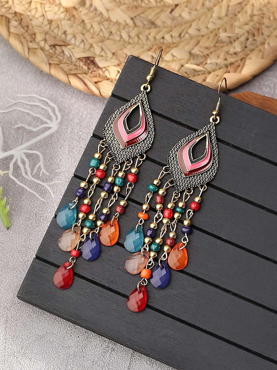 Kairangi Earrings for Women and Girls Fashion Multicolor Dangler | Gold Plated Long Beaded Tassel Earrings Bohemia Dangler Earrings| Birthday Gift for girls and women Anniversary Gift for Wife