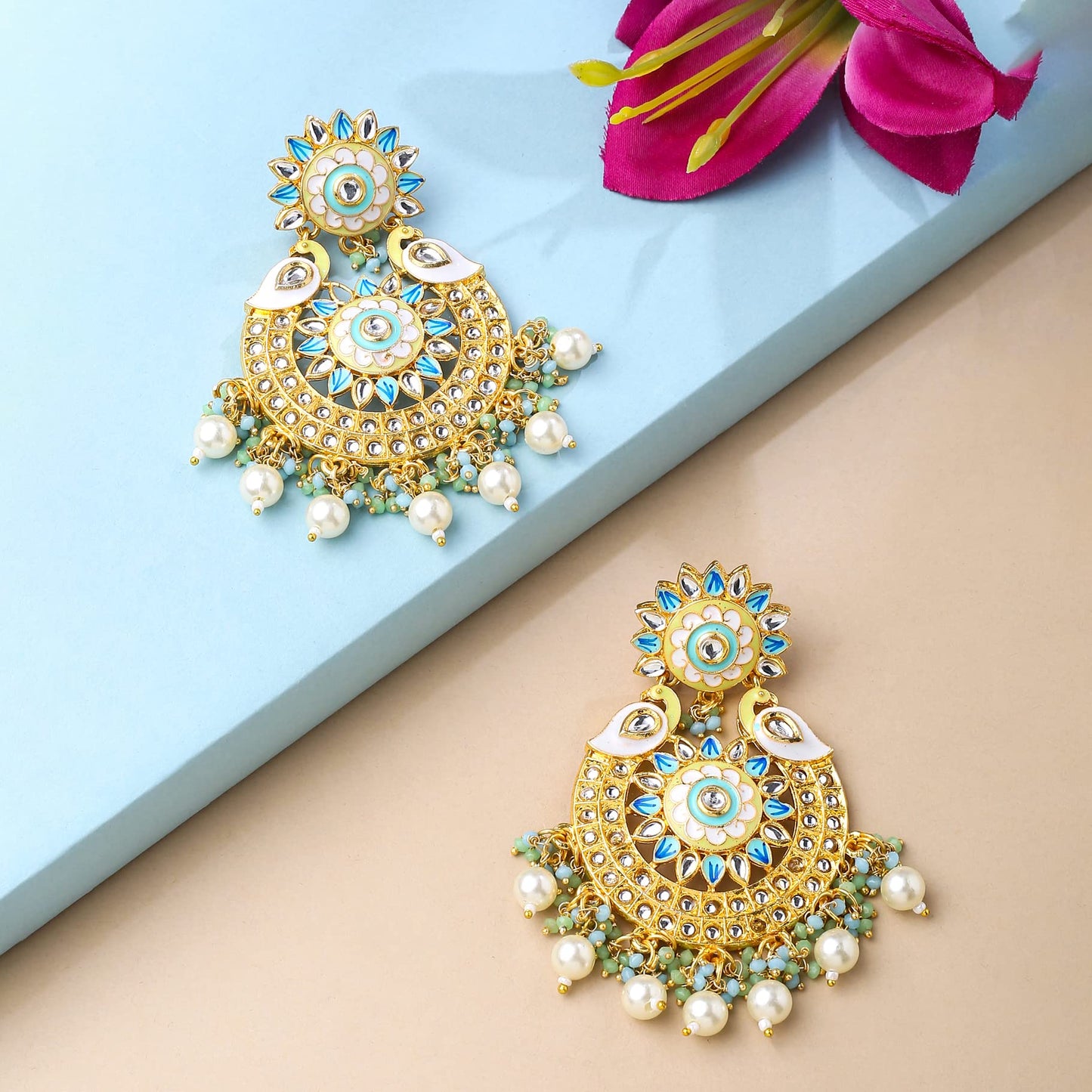 Yellow Chimes Earrings for Women and Girls Meenakari Chandbali | Gold Plated Multicolor Meenakari Chandbali Earrings | Birthday Gift for girls and women Anniversary Gift for Wife