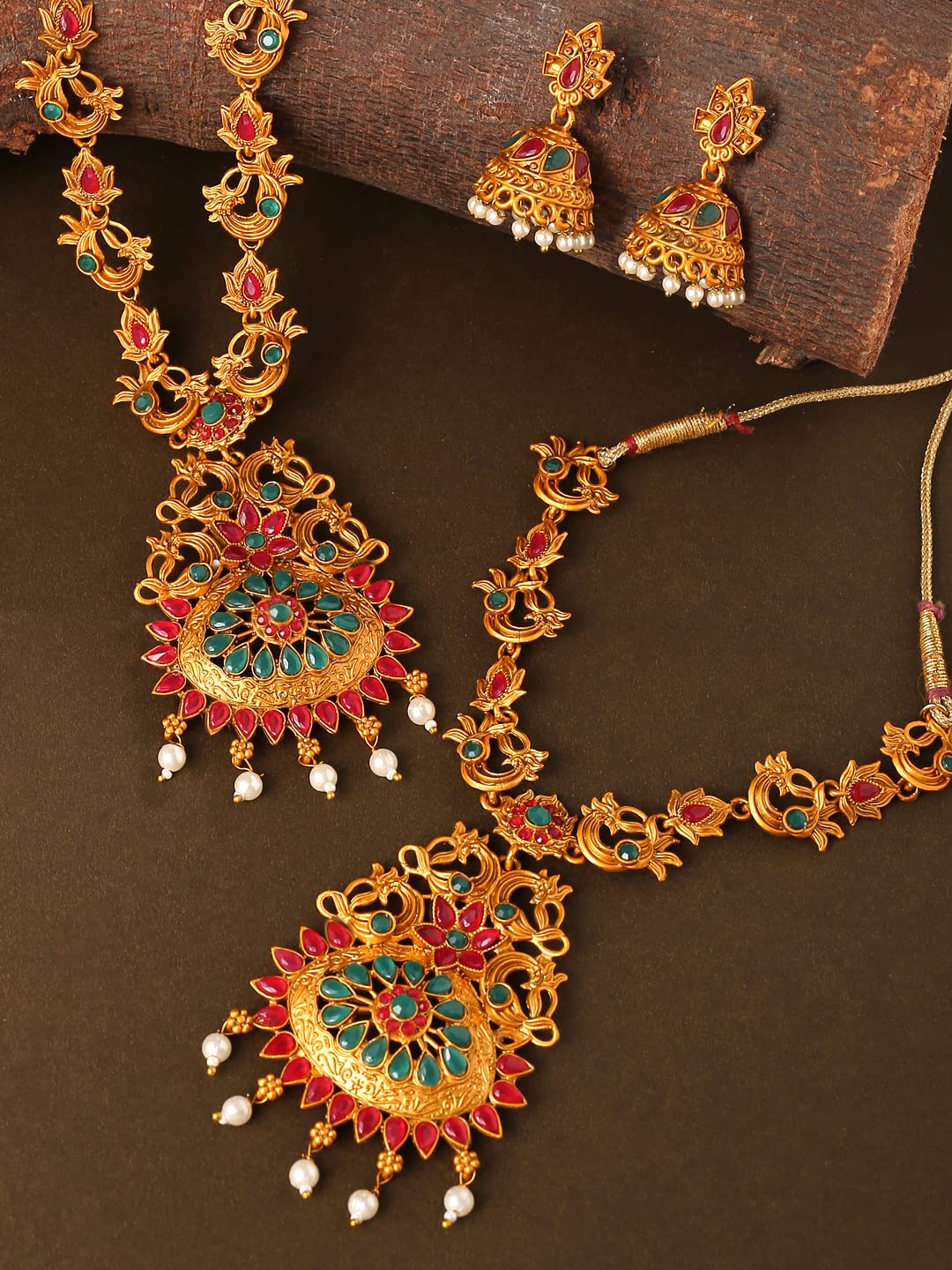 Yellow Chimes traditional Jewellery Set for Women Gold-Plated Temple Necklace Set Stone-Studded Necklace Set For Women & Girls (NK 6)