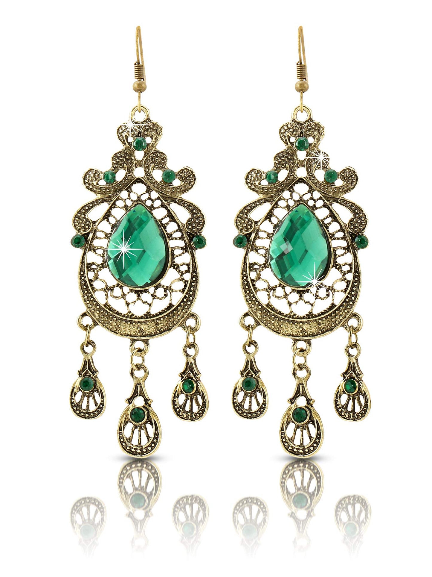 Yellow Chimes Designer Ethnic Green Crystal Oxidized Gold Plated Chandbali Dangle Earrings For Women and Girls