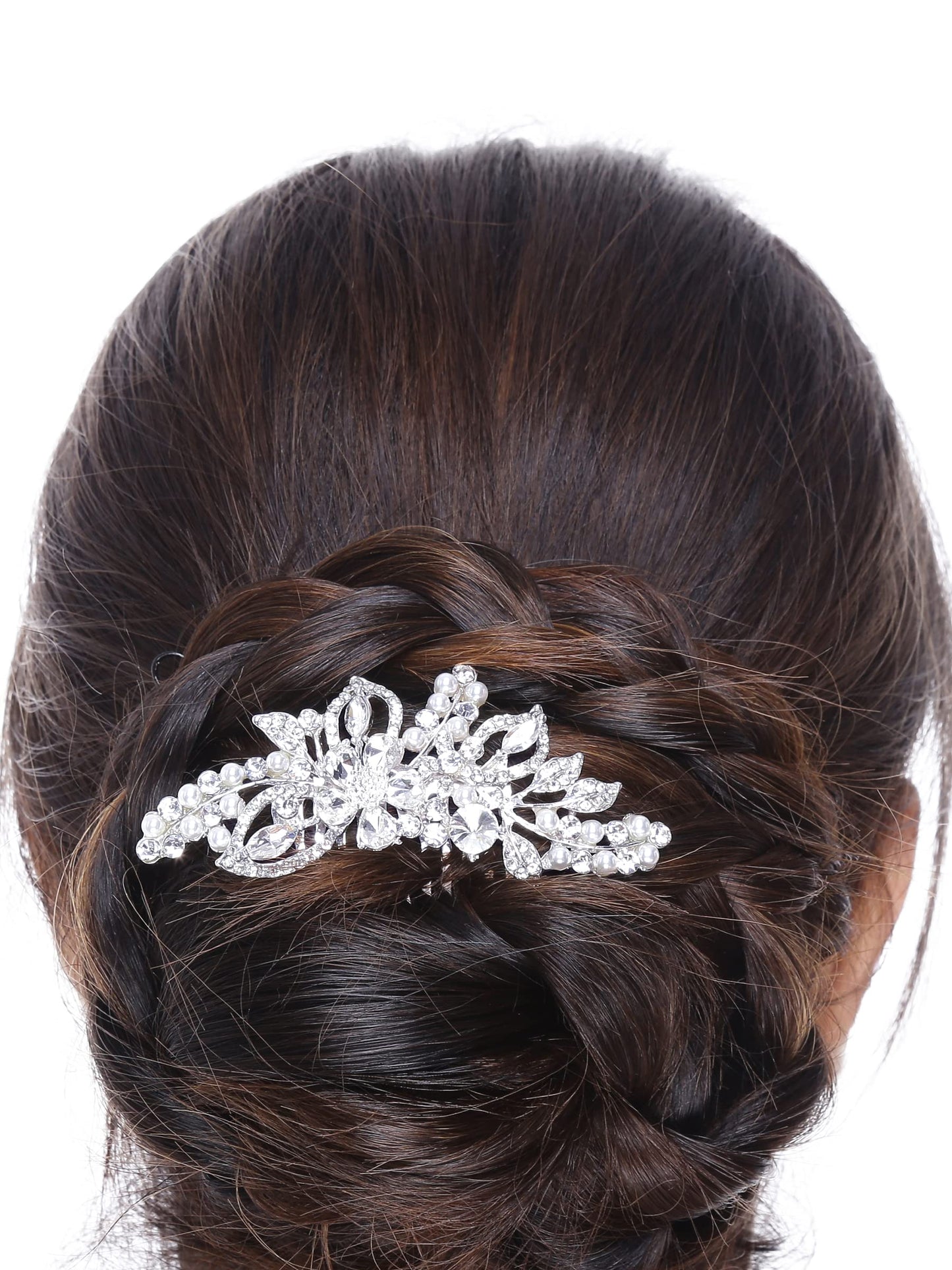 Yellow Chimes Comb Pin for Women Hair Accessories for Women Floral Comb Clips for Hair for Women White Crystal Hair Pin Bridal Hair Accessories for Wedding Side Pin / Comb Pin / Juda Pin Accessories for Women