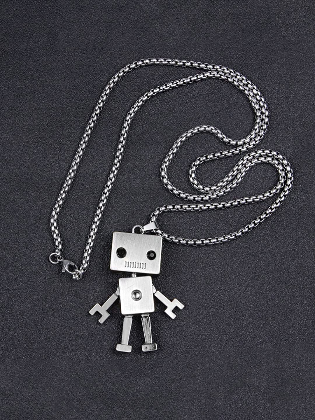 Yellow Chimes Chain Pendant for Girls Silver Chain Men Pendant Silver Toned Robot Design Locket Chain Pendant for Women and Men.