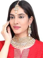 Yellow Chimes Latest Design Kundan Pearl Bridal Jewellery Set Gold Plated Party Wear Traditional White Choker Necklace Set for Women & Girl
