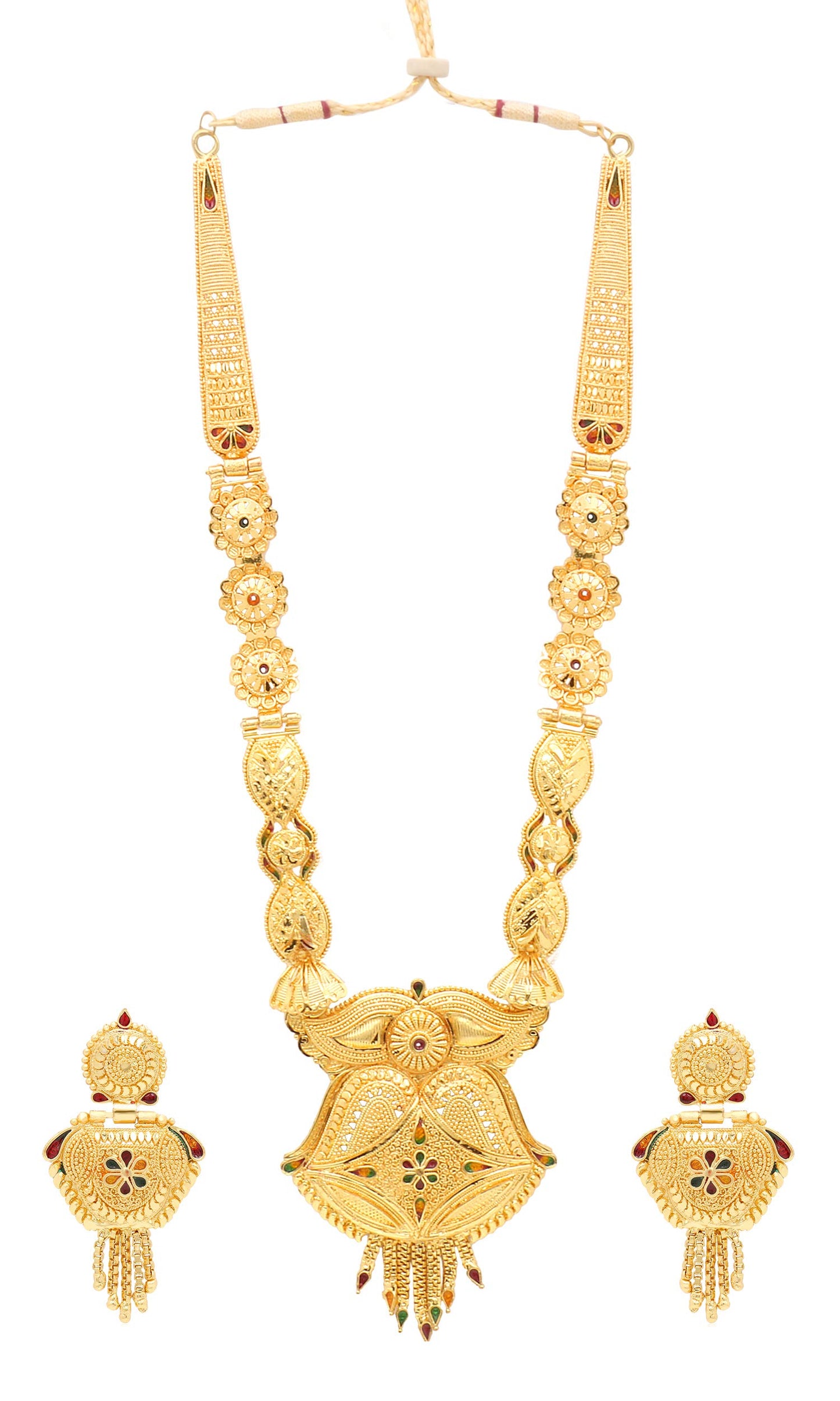 Yellow Chimes Jewellery Set for Women and Girls Traditional Golden Jewellery Set for women Gold Plated Necklace Set | One Gram Gold Long Haram Jewellery Set | Birthday Gift for girls and women Anniversary Gift for Wife