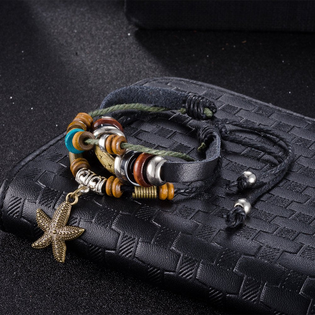 Fashion Men's Leather Bracelets Hand-woven Multi-layer Stainless Steel  Bracelet | eBay