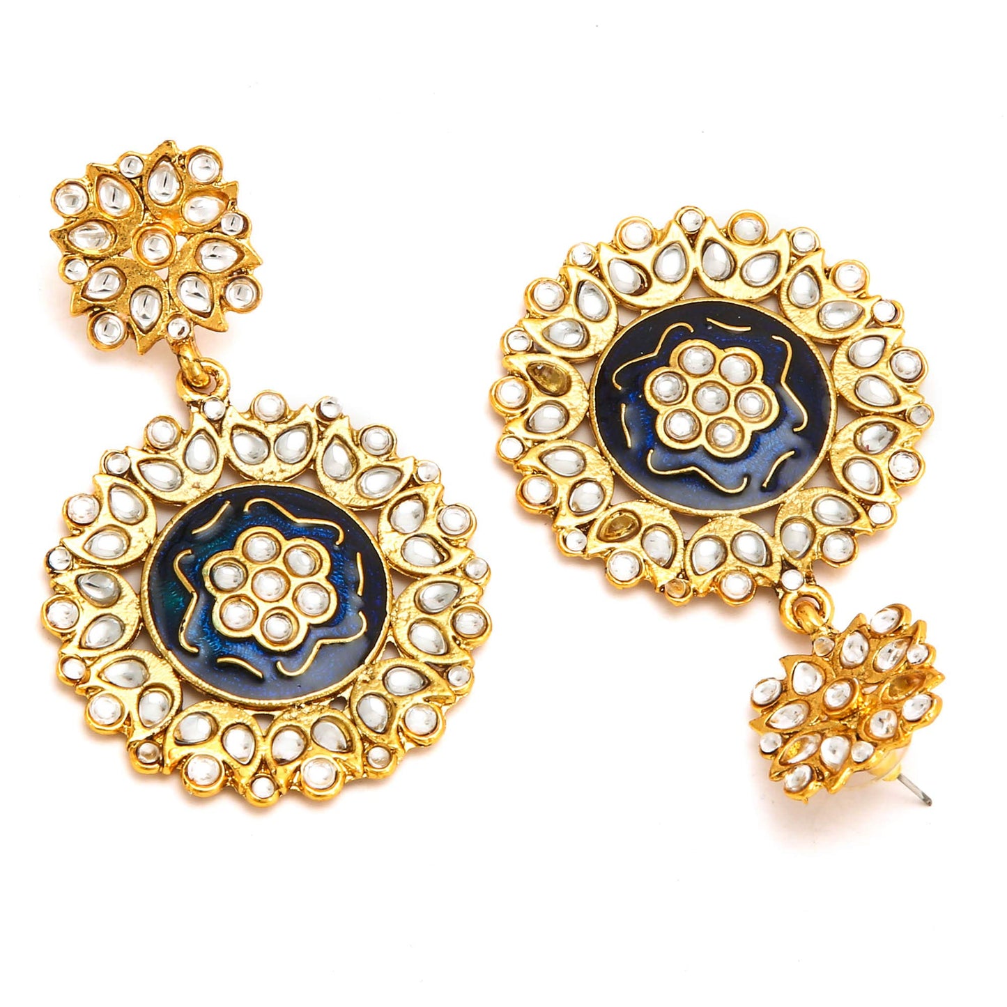 Yellow Chimes Traditional Kundan Meenakari Chand Bali Earrings for Women and Girls