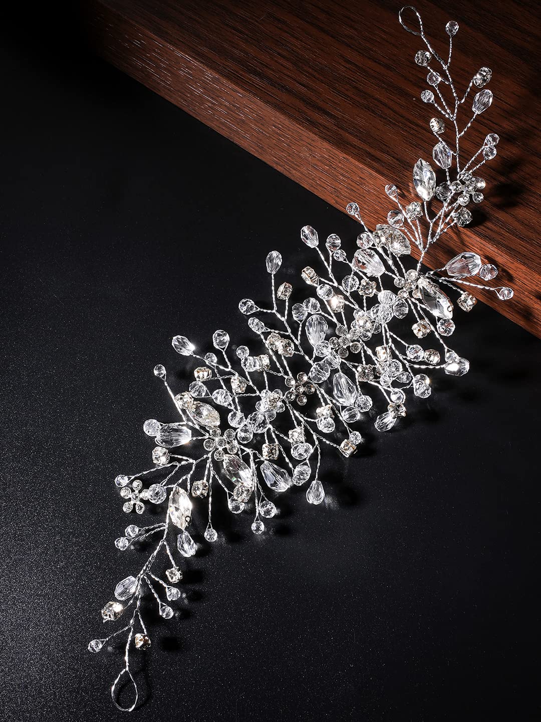 Yellow Chimes Bridal Hair Vine for Women and Girls Bridal Hair Accessories for Wedding Silver Headband Hair Accessories Wedding Jewellery for Women Crystal Bridal Wedding Head band Hair Vine for Girls Headpiece