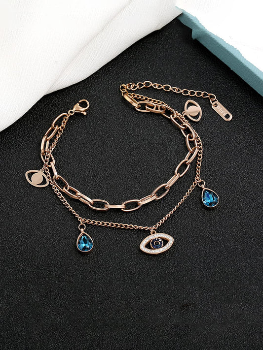 Yellow Chimes Evil Eye Bracelet for Women Rose Gold-Plated Crystal Studded Link Chain Charm Bracelet For Women and Girls