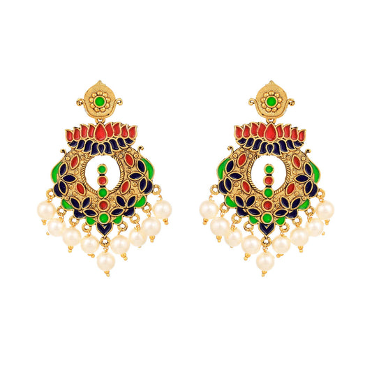 Yellow Chimes Beautifully Enamelled Stylish Gold Plated Meenakari Chandbali Earrings for Women and Girls…