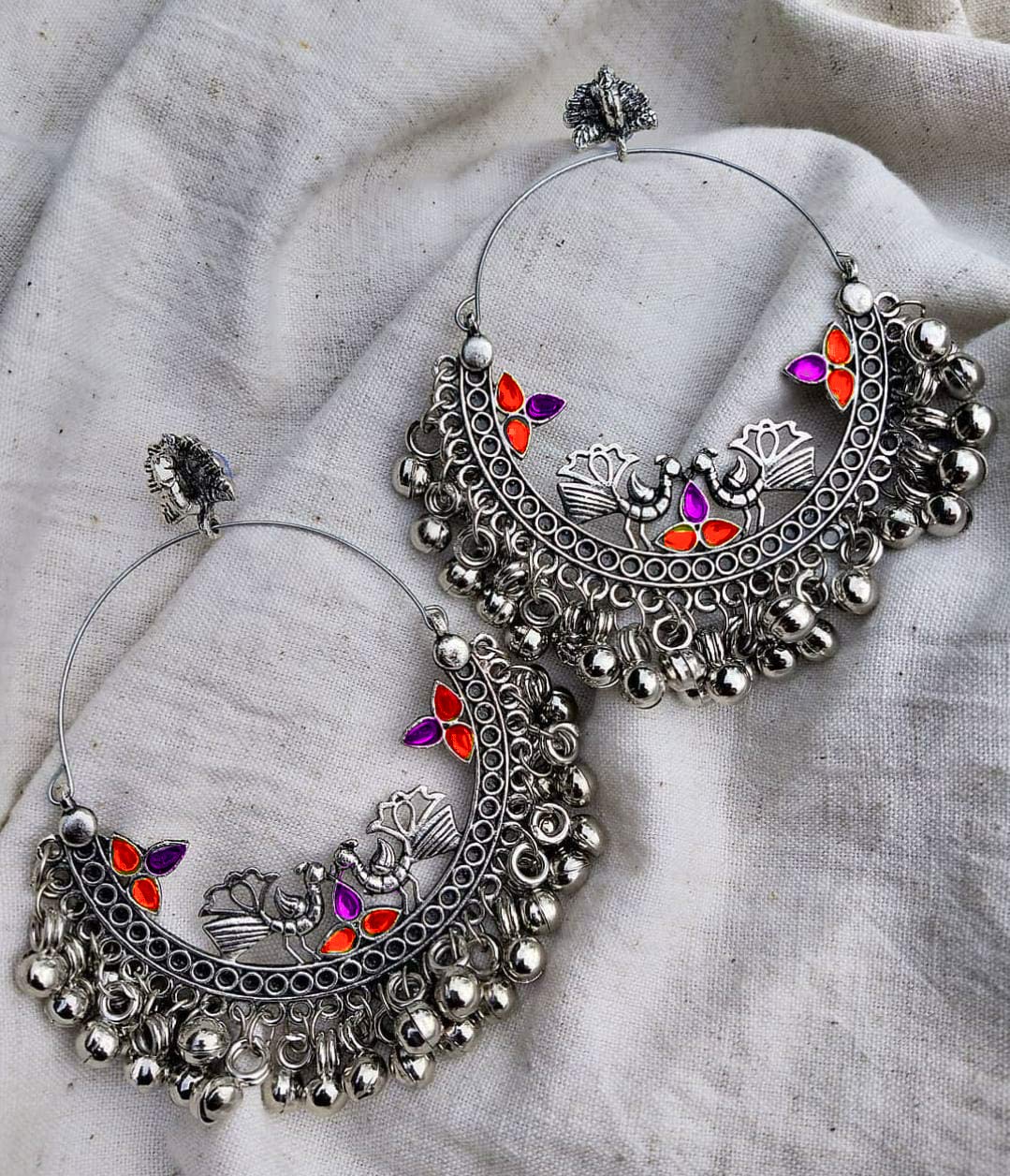 Karatcart Afghani Tribal Oxidised Silver Beaded Chandbali Hook Dangler  Stylish Fancy Earrings for Women : Amazon.in: Fashion