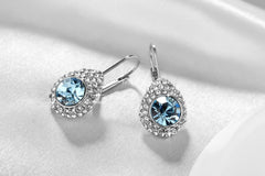 YELLOW CHIMES Swarovski Elements Princess Cut Earrings for Women (Aquamarine Blue)