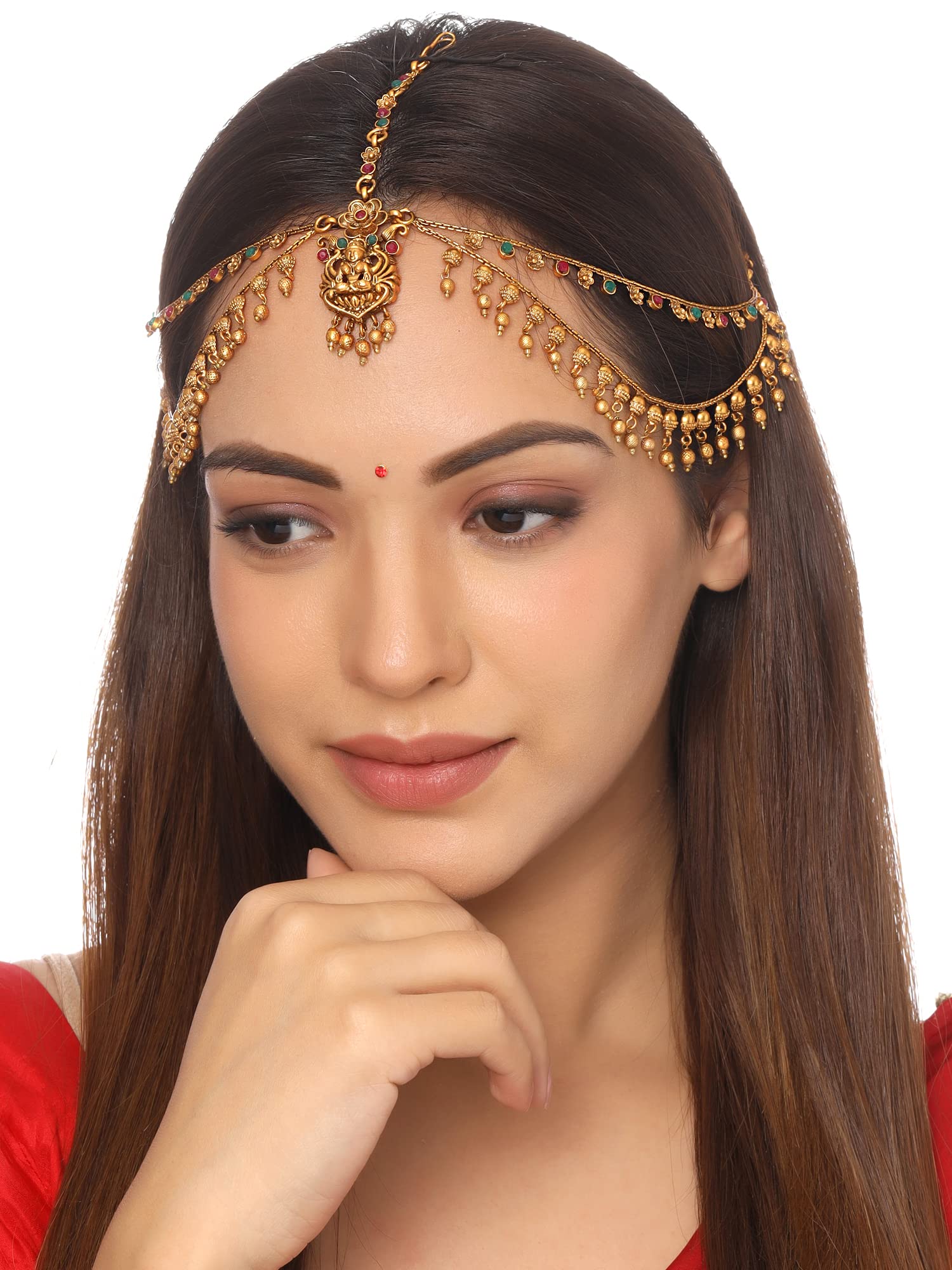 Yellow Chimes Head Chain Daamini For Women Gold Toned Multicolor Layered Temple Bridal Traditional Mathapatti Daamini For Women and Girls