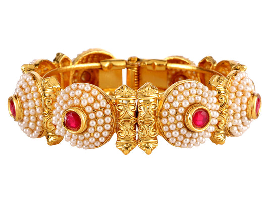 Yellow Chimes Traditional Moti Carftmanship Designer Wedding Kangan/Kada Bangle Bracelet for Women and Girls