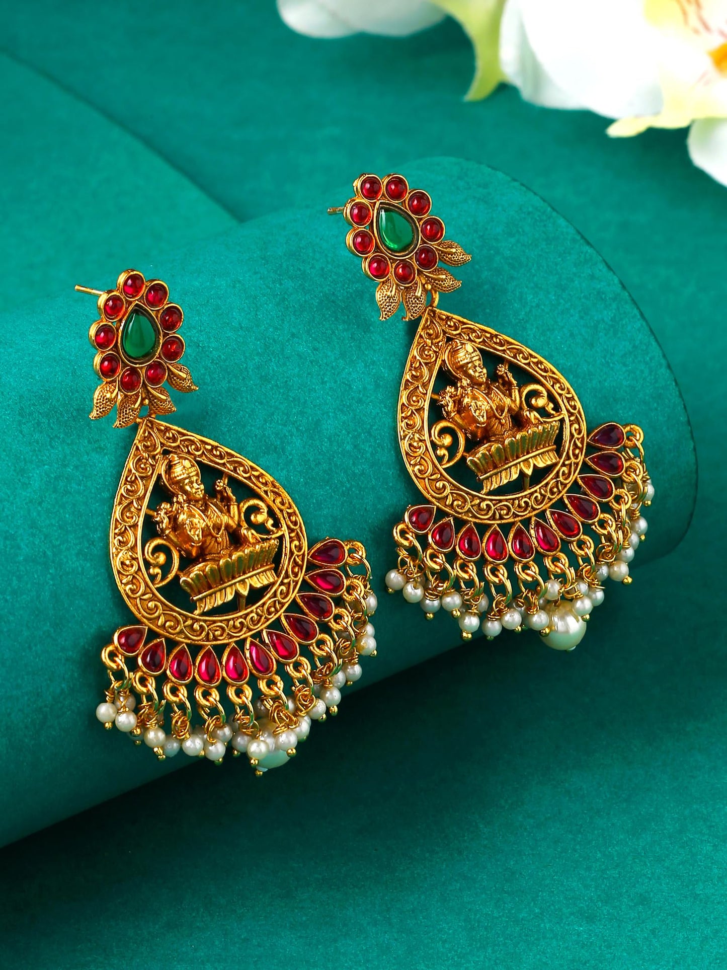 Kairangi Earrings for Women and Girls Traditional Chandbali Earrings Gold Plated | Beads Drop Temple Earrings | Birthday Gift for girls and women Anniversary Gift for Wife (Style 4)