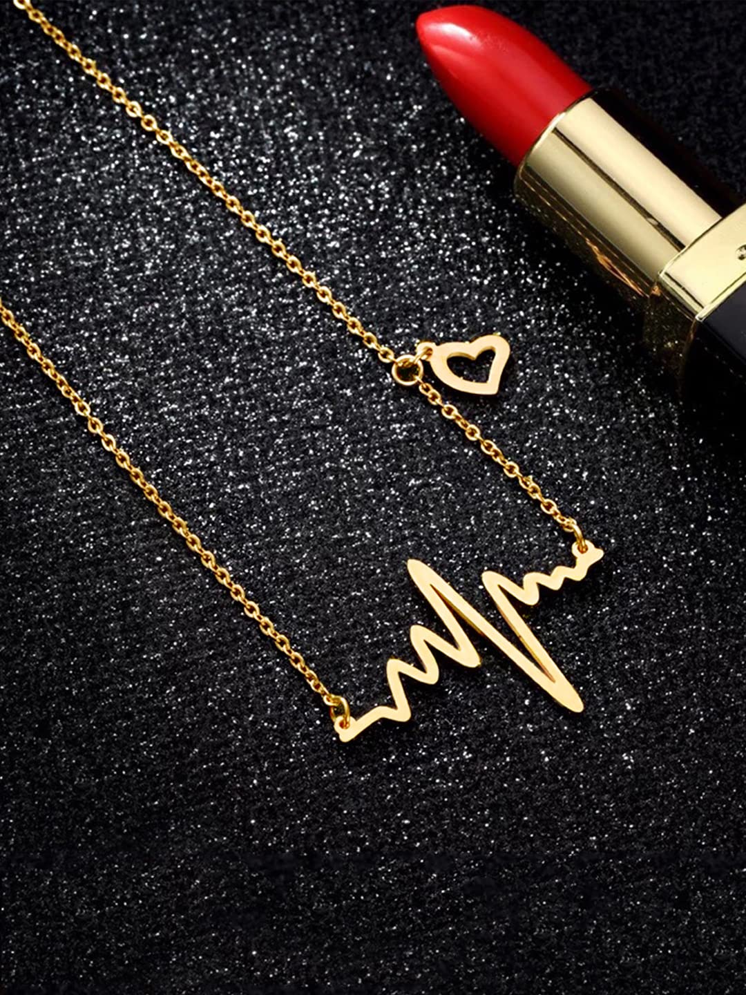 Yellow Chimes Necklace for Women and Girls Heart Pendant Necklace for Women | Gold Plated Valentines Special Love Heartbeat Chain Necklace | Birthday Gift for girls and women Anniversary Gift for Wife