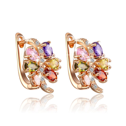 Yellow Chimes Clip on Earrings for Women Multicolor Crystal Earrings Rosegold Plated Swiss AAA Zircon Clip On Earrings for Women and Girls.