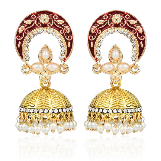 Yellow Chimes Meenakari Work Traditional Jhumka Fusion Chandbali Earrings for Women & Girls