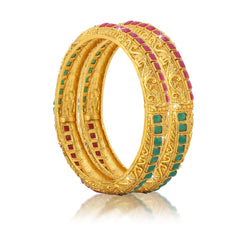 Yellow Chimes Classic Design Studded Stones 2 PCs Traditional Gold Plated Bracelet Bangles Set for Women and Girls (2.4)