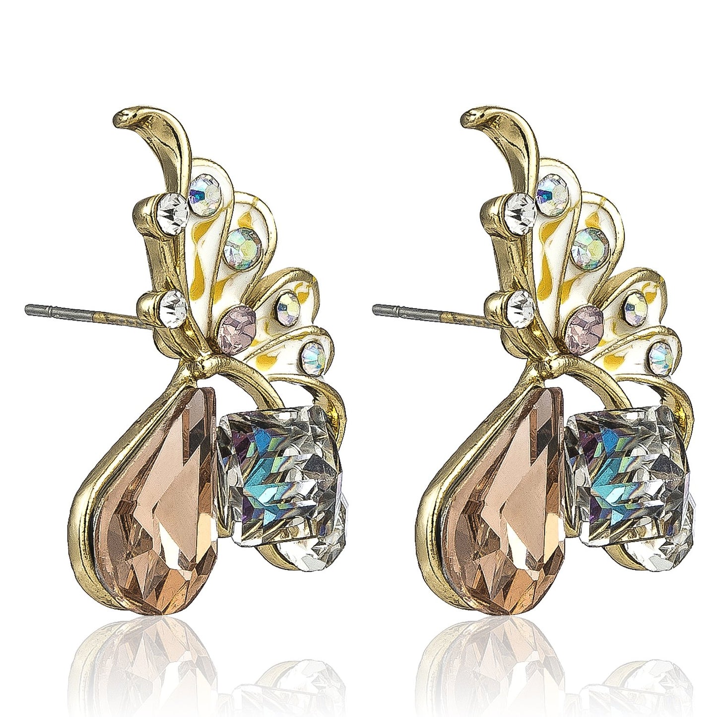 Yellow Chimes Moxie Collection Butterfly Multi-color Crystal Stud Earrings For Women & Girls (Brown)