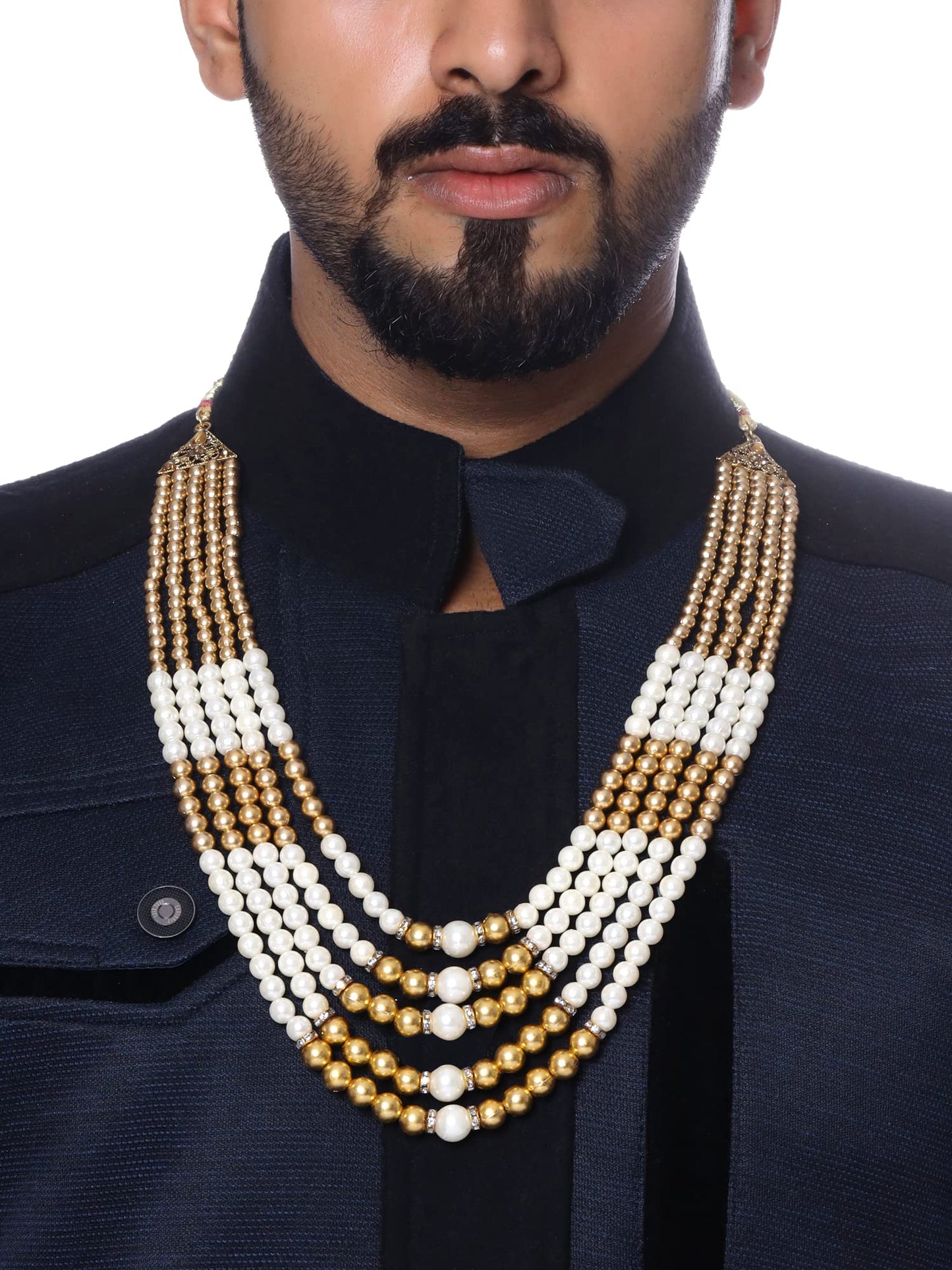 Yellow Chimes Dulahmala For Mens Golden Beads Pearl Necklace Jewellery for Groom Dulha Moti Mal Haar For Men Sherwani Necklace