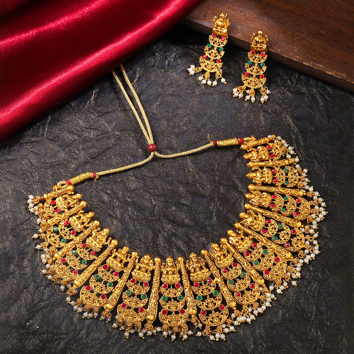 Yellow Chimes Jewellery Set for Women and Girls Temple Jewellery Set for Women | Gold Plated Traditional Choker Necklace Set | Birthday Gift for girls and women Anniversary Gift for Wife