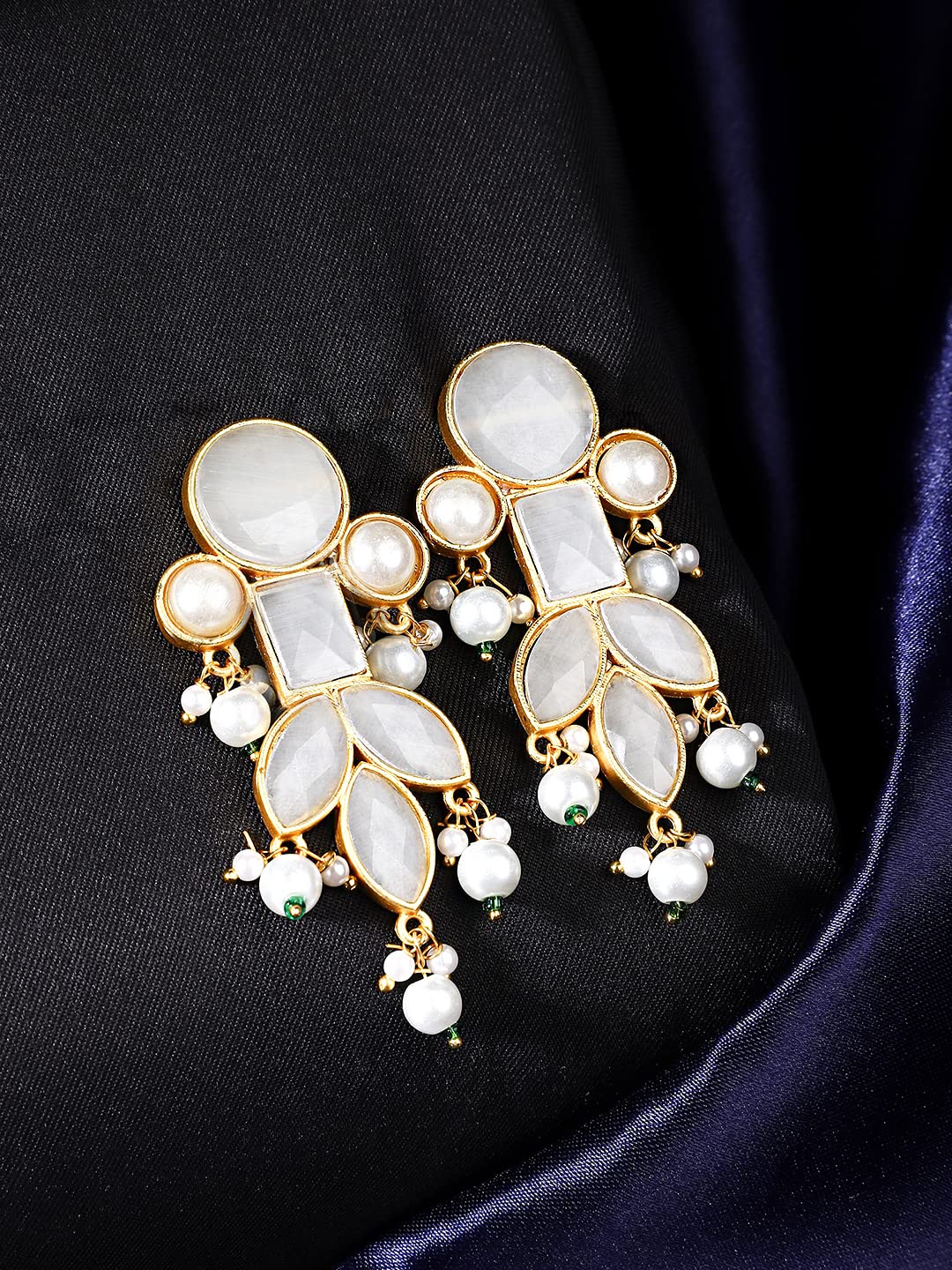 Yellow Chimes Danglers Earrings for Women Traditional Gold Plated Studded White Stone Ethnic Dangler Drop Earrings for Women and Girls