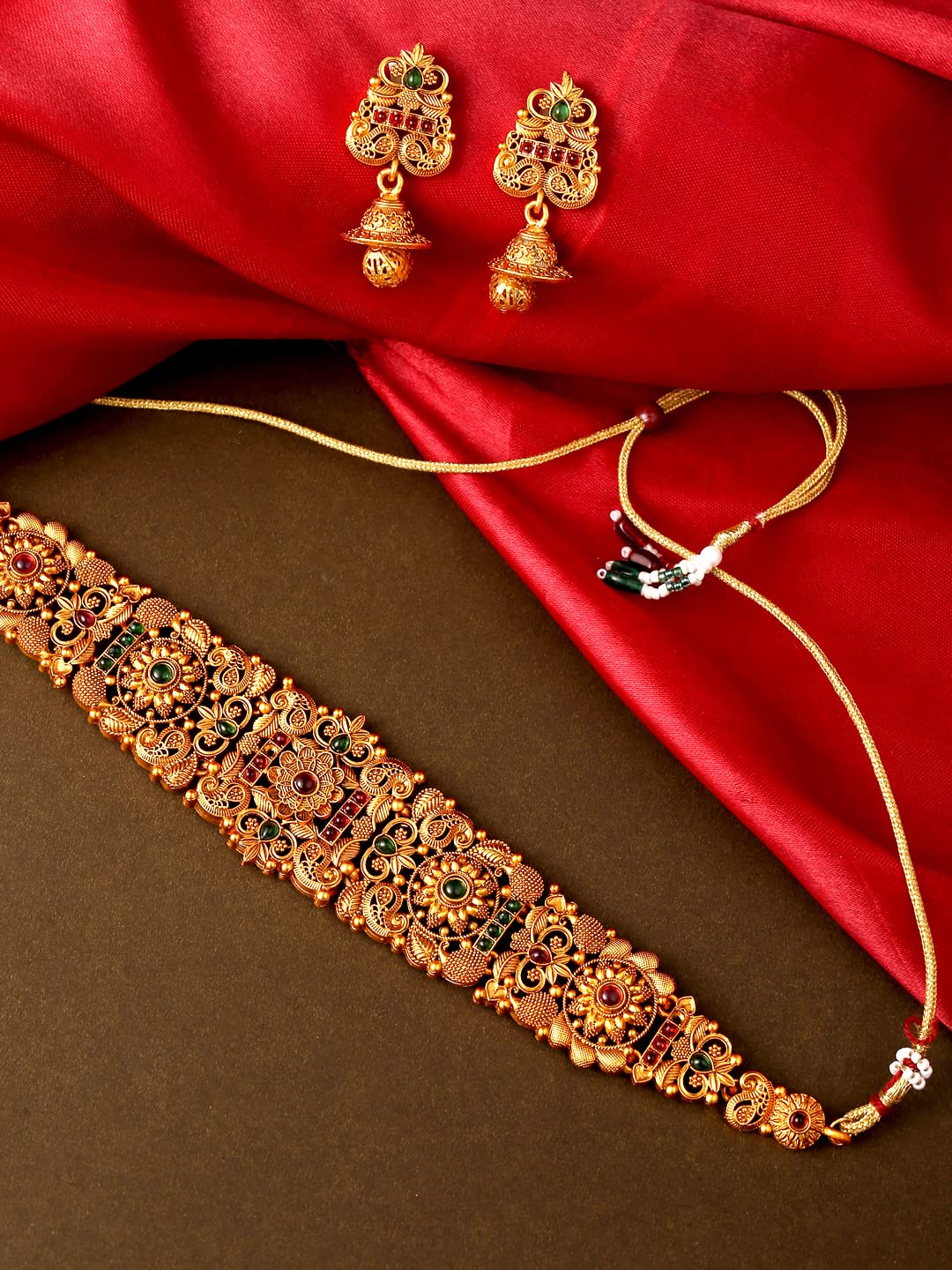 Yellow Chimes Traditional Jewellery Set for Women Ethnic Temple Jewellery Set Gold Plated Jewelry Set Traditional Long Haram Necklace Set for Women and Girls (Model-1)