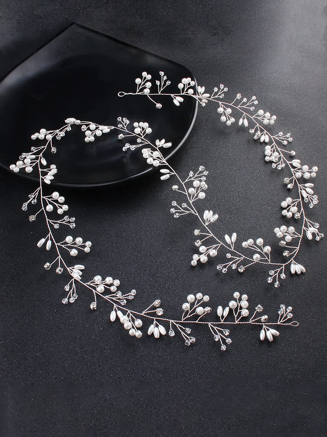 Yellow Chimes Bridal Hair Vine for Women and Girls Bridal Hair Accessories for Wedding White Pearl Headband Hair Accessories Wedding Jewellery for Women Crystals Bridal Wedding Headband Hair Vine for Girls