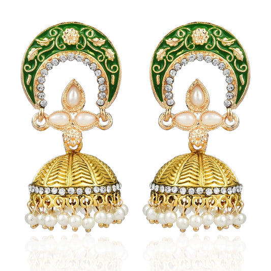 Yellow Chimes Meenakari Work Traditional Jhumka Fusion Chandbali Earrings for Women & Girls