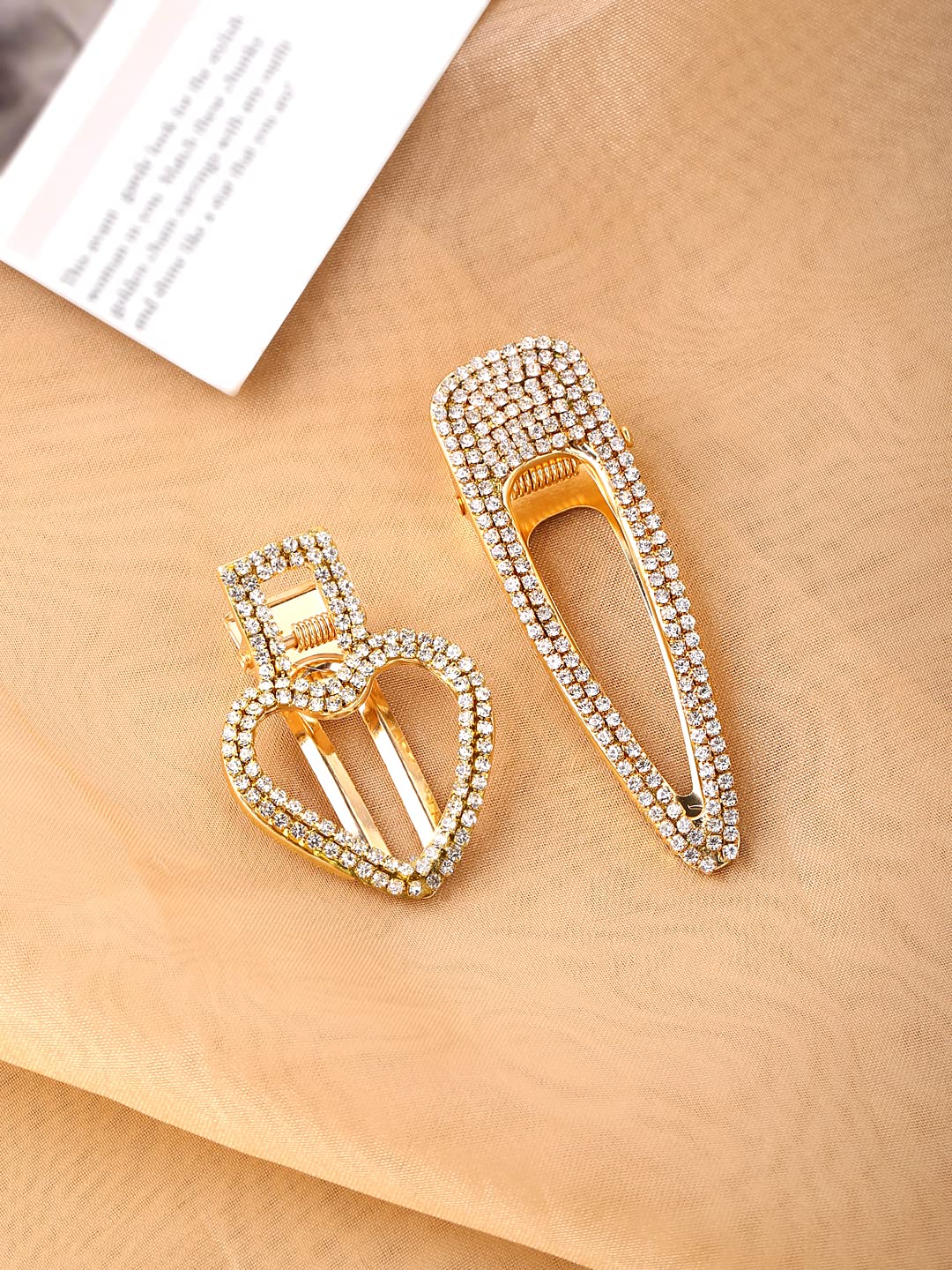 Yellow Chimes Hair Clips for Women Girls Hair Accessories for Women Golden Hair Clip 2 Pcs Hair Clips for Girls Crystal Hairclips Alligator Clips Hair Pins for Women and Girls Gift For Women & Girls