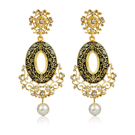 Yellow Chimes Meenakari Work Rajwada Traditional Chandbali Earrings for Women & Girls