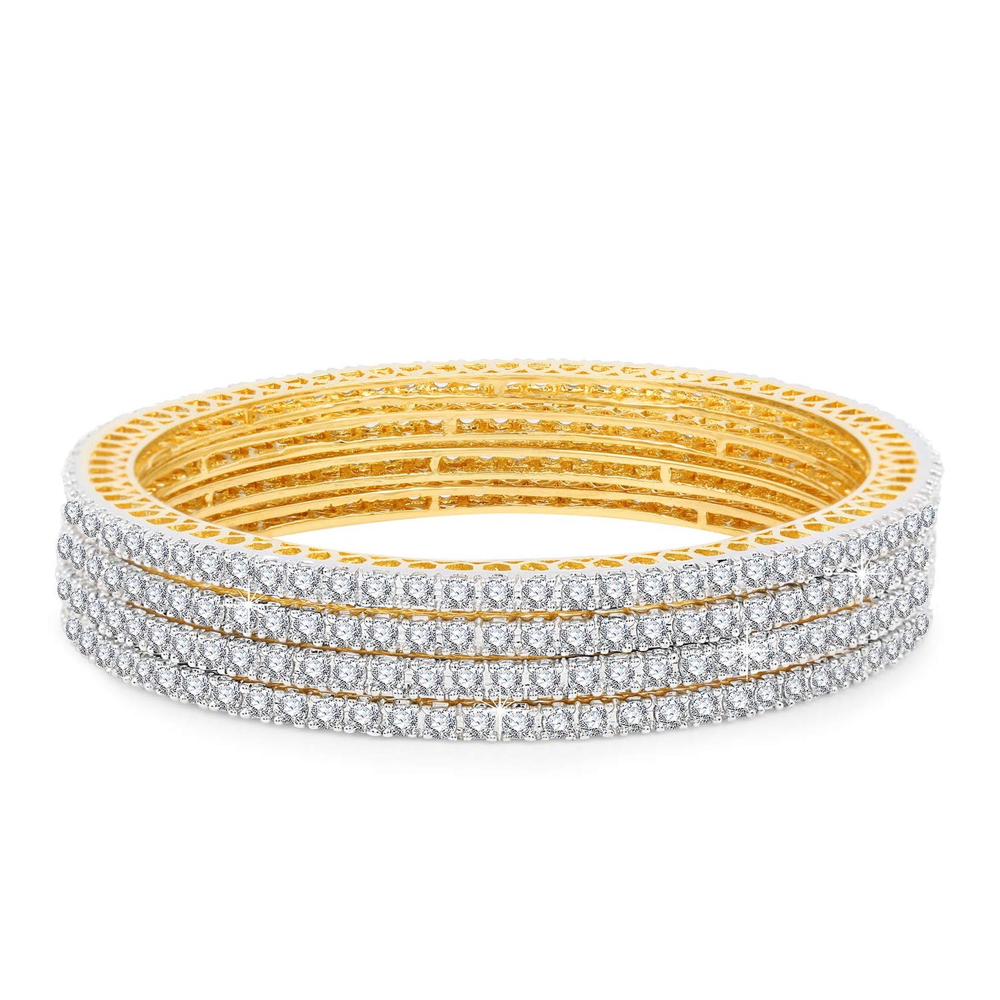 Yellow Chimes Elegant Small White AD/American Diamond Studded 18k Gold Plated 4 PCs Handcrafted Bangles Set for Women & Girls (2.8)