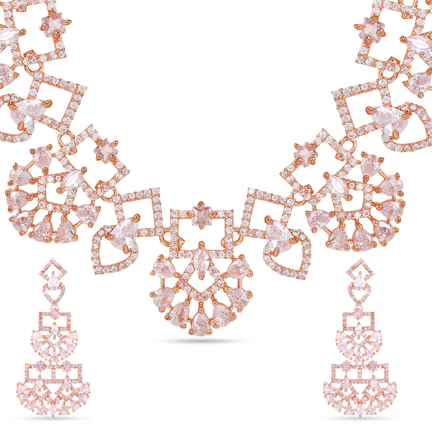 Yellow Chimes Luxurious Looks AD/American Diamond Studded Rose Gold Plated Designer Necklace Set Jewellery Set for Women & Girls
