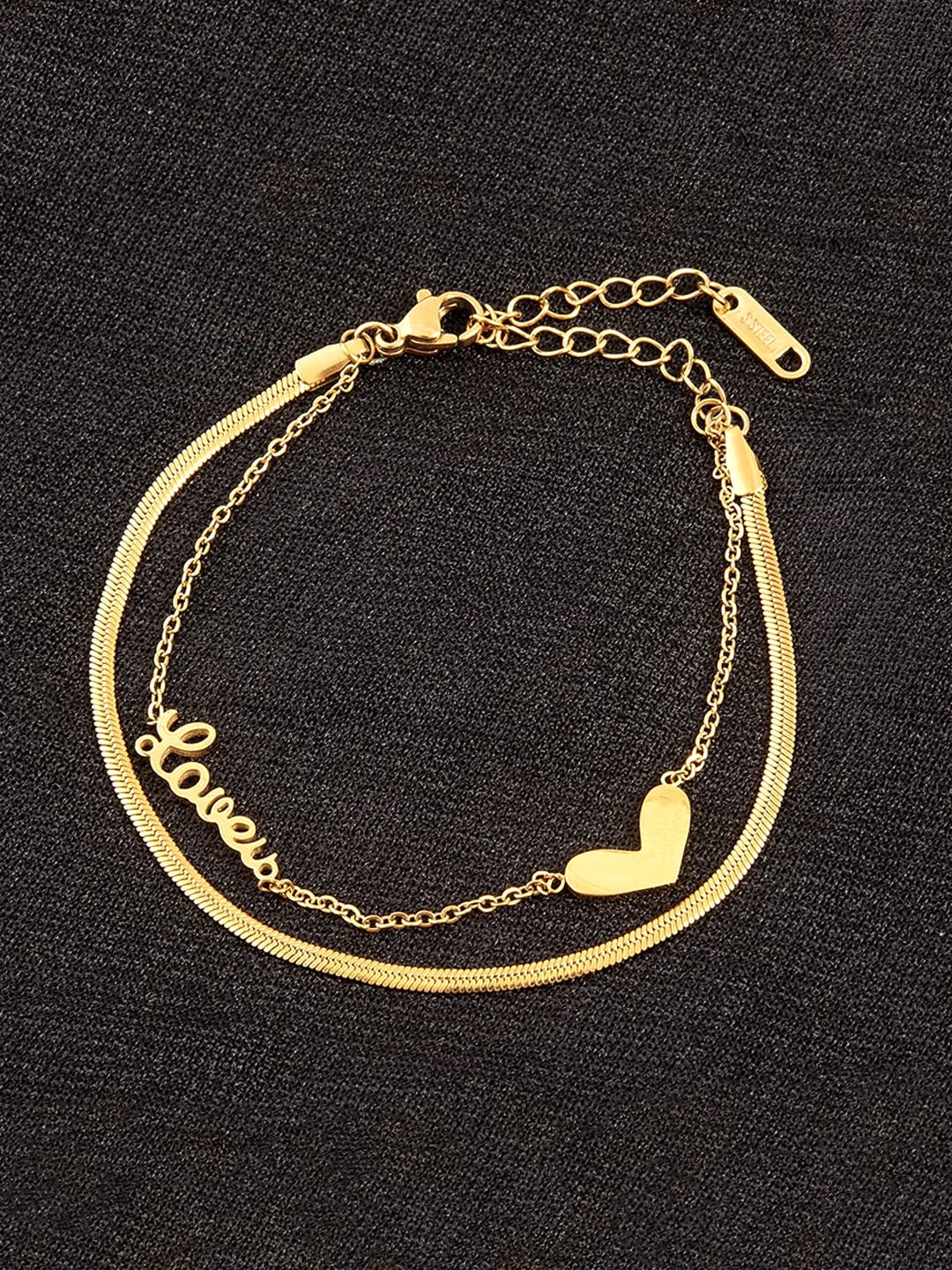 Yellow Chimes Chain Bracelet for Women Gold-Plated 2 Layered Stainless Steel Heart Charm Love Bracelet For Women and Girls