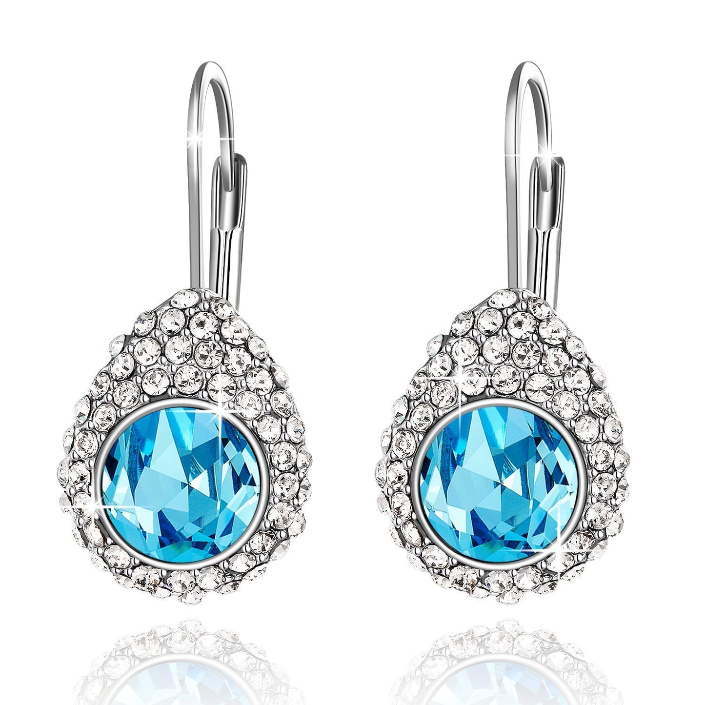 YELLOW CHIMES Swarovski Elements Princess Cut Earrings for Women (Aquamarine Blue)