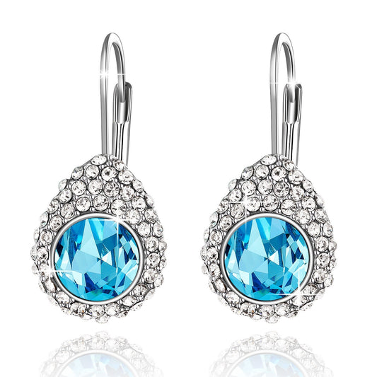 YELLOW CHIMES Swarovski Elements Princess Cut Earrings for Women (Aquamarine Blue)