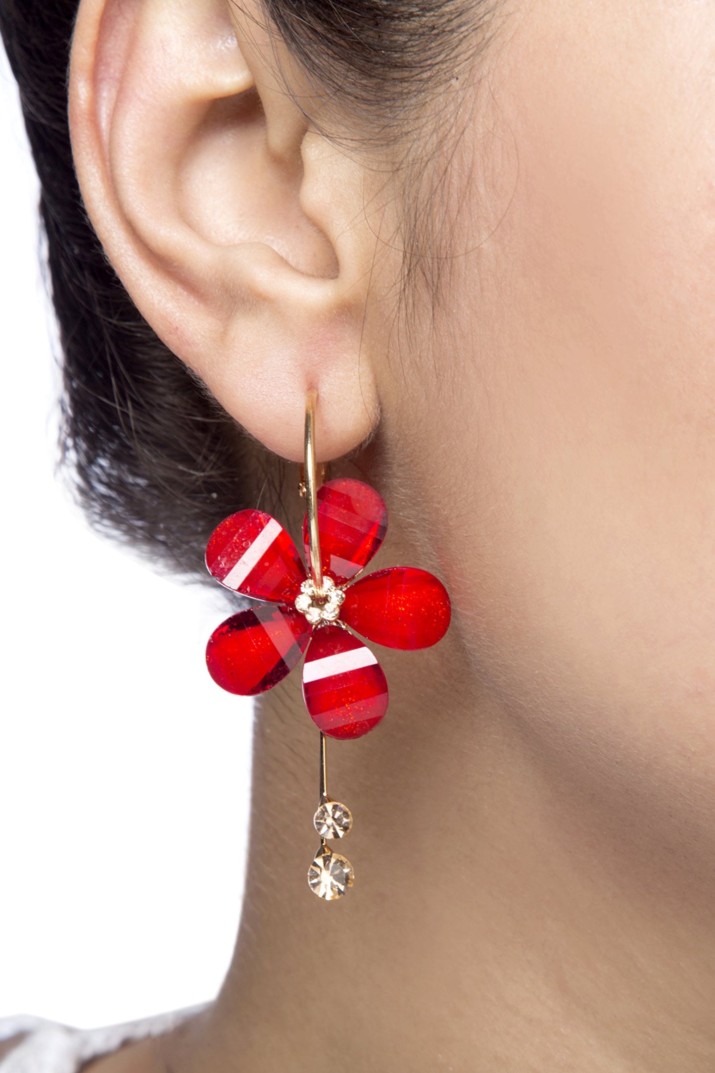 Yellow Chimes Hoop Earrings for Women Fashion Floral Shaped Hoops Earrings | Red Big Hoops Bali Earrings for Girls | Birthday Gift for Girls & Women Anniversary Gift for Wife