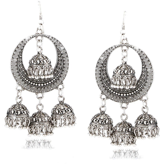 Yellow Chimes Stylish Designer Crafted Silver Oxidized Traditional Jhumka Chandbali Earrings for Women and Girls