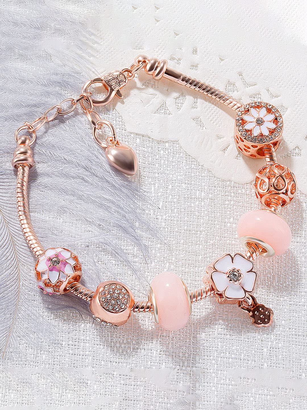 Yellow Chimes Bracelet for Women and Girls Rose Gold Crystal Pandora Bracelets for Women | Rosegold Plated Crystal Pandora Charm Bracelet | Birthday Gift For girls and women Anniversary Gift for Wife