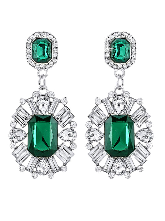 Yellow Chimes Elegant Crystal Sparkling Floral Design Emerald Green Chandelier Drop Earrings for Women and Girls