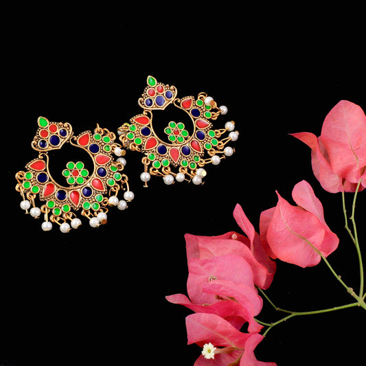 Yellow Chimes Beautifully Enamelled Gold Plated Meenakari Chand Bali Earrings for Women and Girls…